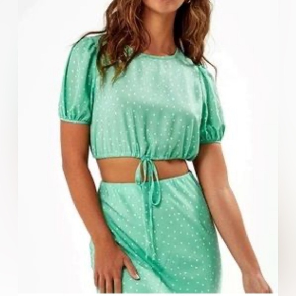 Charlie Holiday Stellar Green Polka Dot Midi Skirt Size 6 - Picture 4 of 7